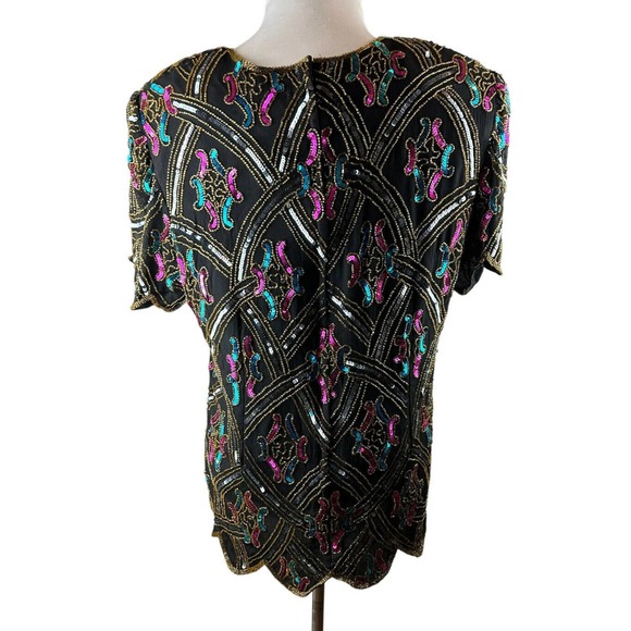 Vintage Papell Boutique Silk Sequin Beaded Embellished Jacket Black Plus Size 2X - Picture 5 of 11